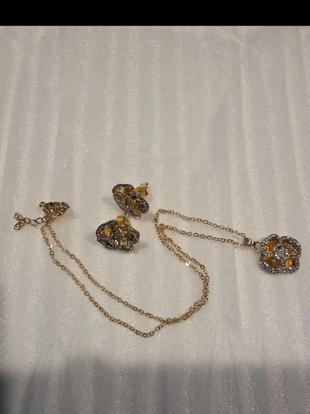 Gold-Tone Amber Crystal Floral Necklace and Earring Set